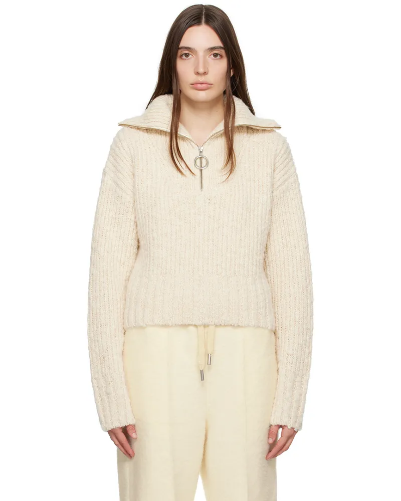 AMI Paris Beige Zip-Up Sweater Ivory
