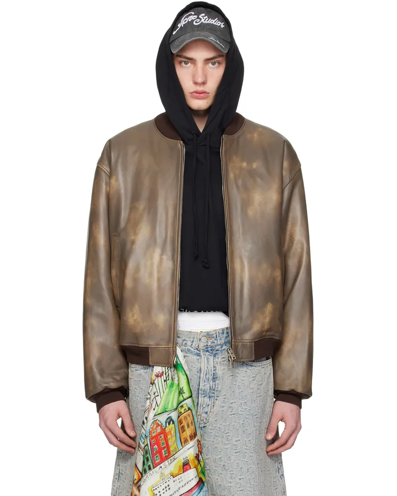 Acne Studios Brown Faded Leather Bomber Jacket Bph