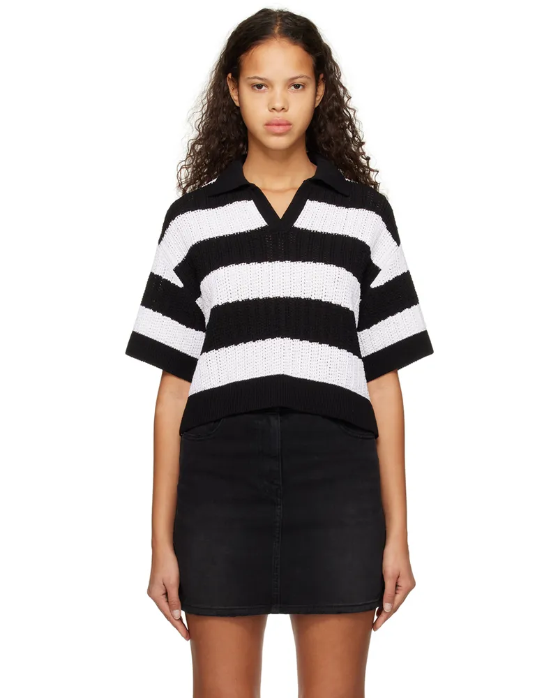 JUUN.J Black & White Striped Polo 5