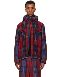 Sacai SSENSE Exclusive Red Plaid Hoodie Red