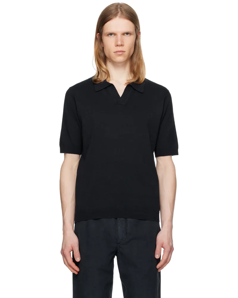 Norse Projects Navy Leif Cotton Linen Polo Dark