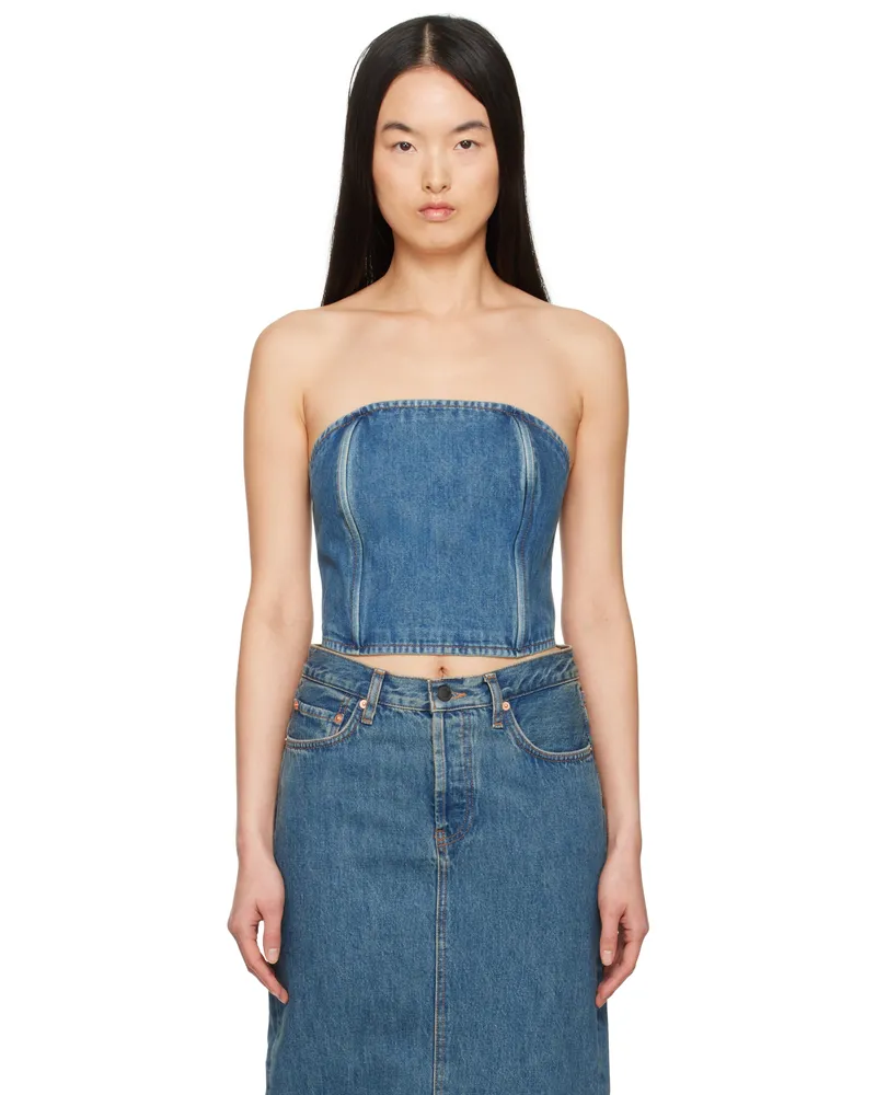 WARDROBE.NYC Blue Tube Denim Top Indigo