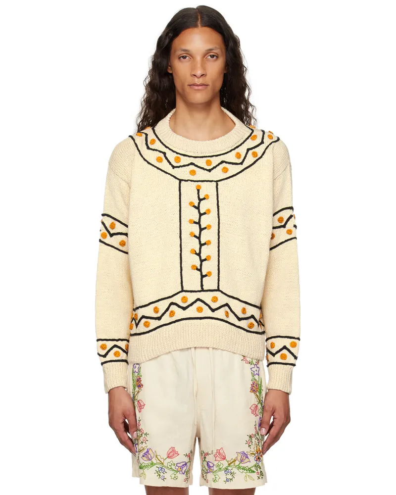 HARAGO Off-White Crocheted Appliqué Sweater Off