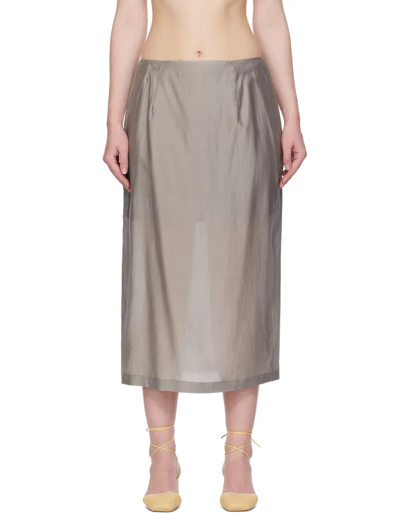AMOMENTO Gray Silky Midi Skirt Grey