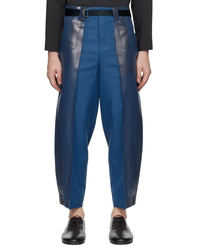 Issey Miyake Blue Tucked Foil Trousers 76-indigo