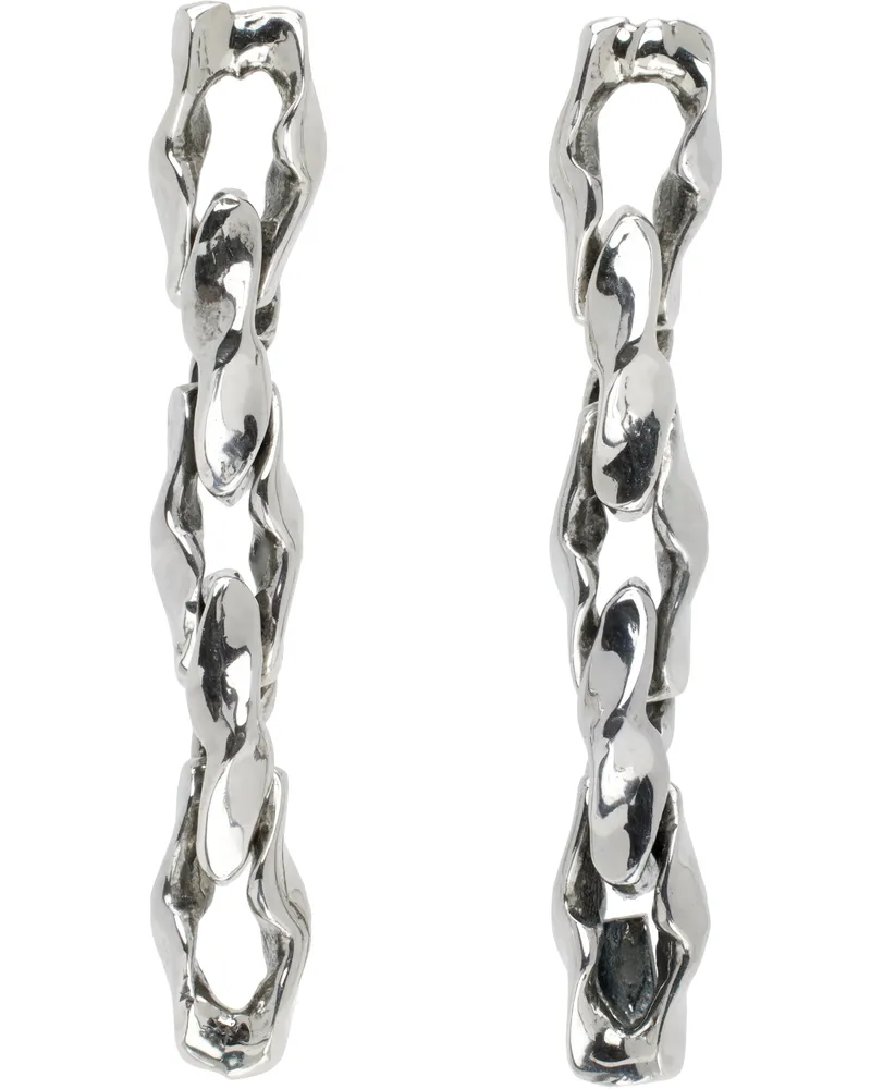 Emanuele Bicocchi Silver Hammered Chain Earrings Silver