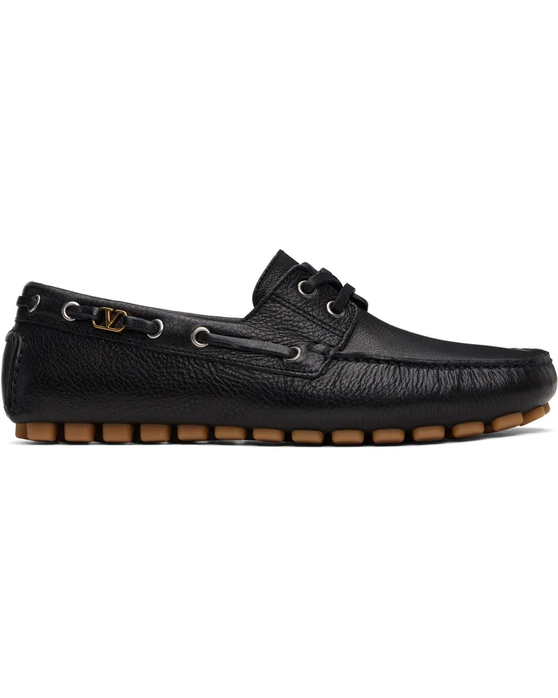 Valentino Garavani Black Driver Fastaway Buffalo Loafers 0no
