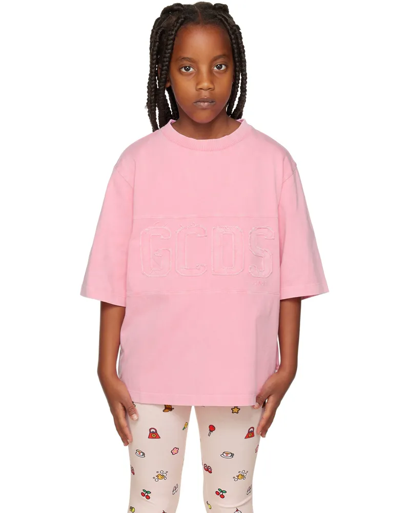 GCDS Kids Pink Distressed T-Shirt Sangria