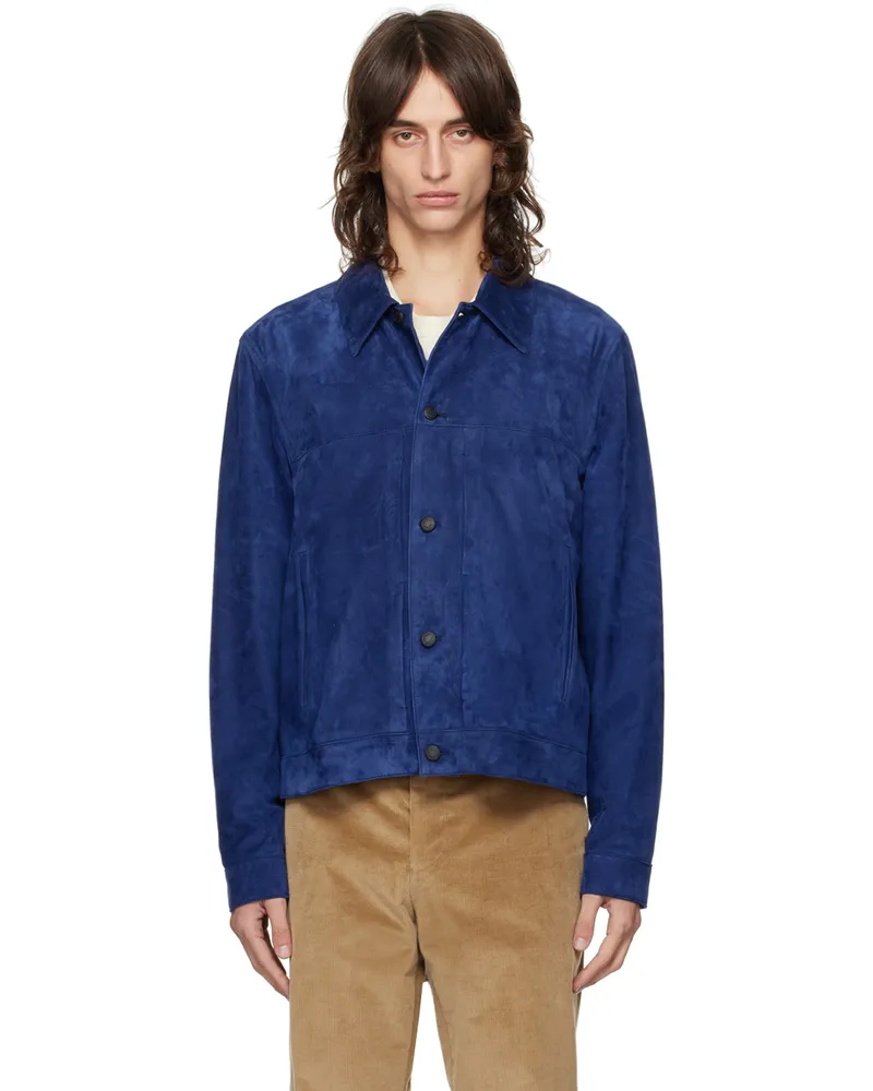 Paul Smith Blue Slim-Fit Leather Jacket 48b