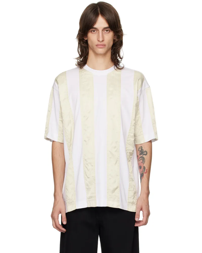 Dries van Noten White & Beige Paneled T-Shirt 1