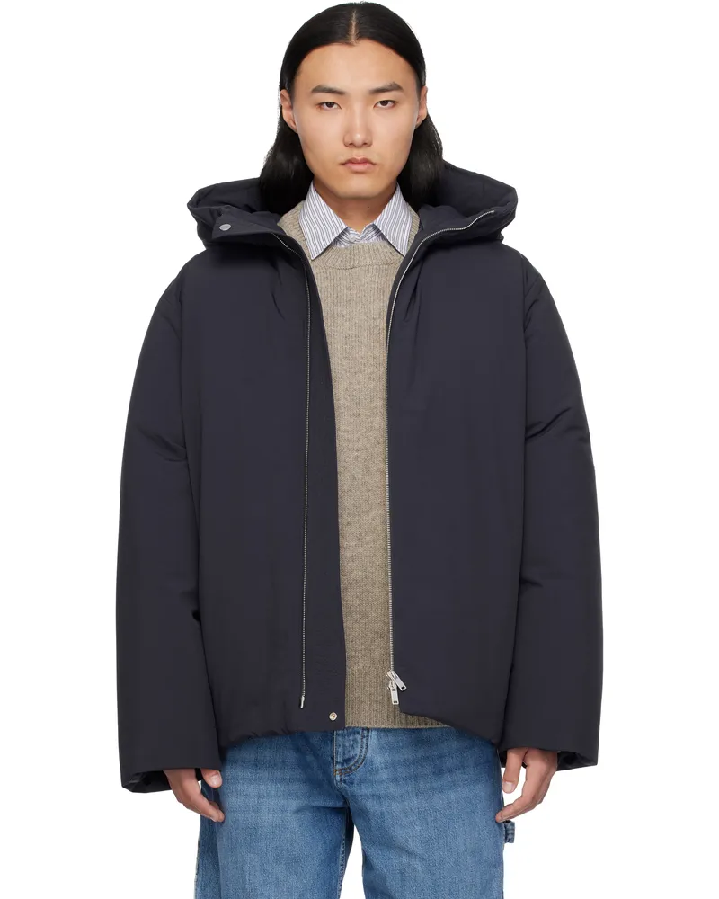 Jil Sander Navy Hooded Down Jacket 402