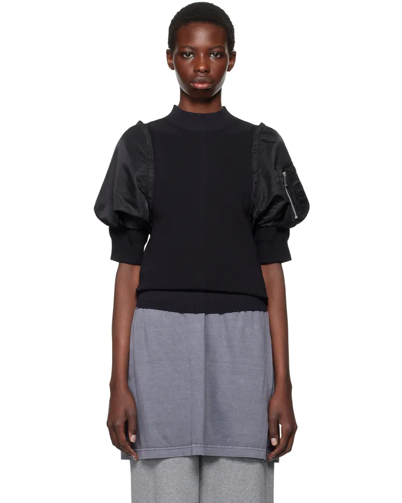 Sacai Black Paneled Sweater 001