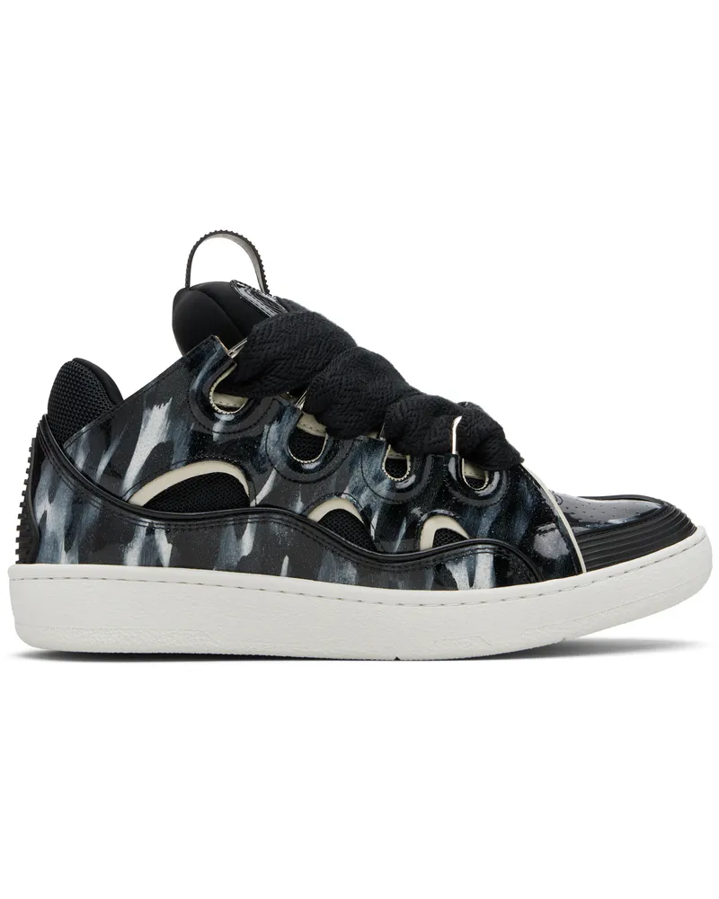 Lanvin Black Curb Leather Sparkles Sneakers Black