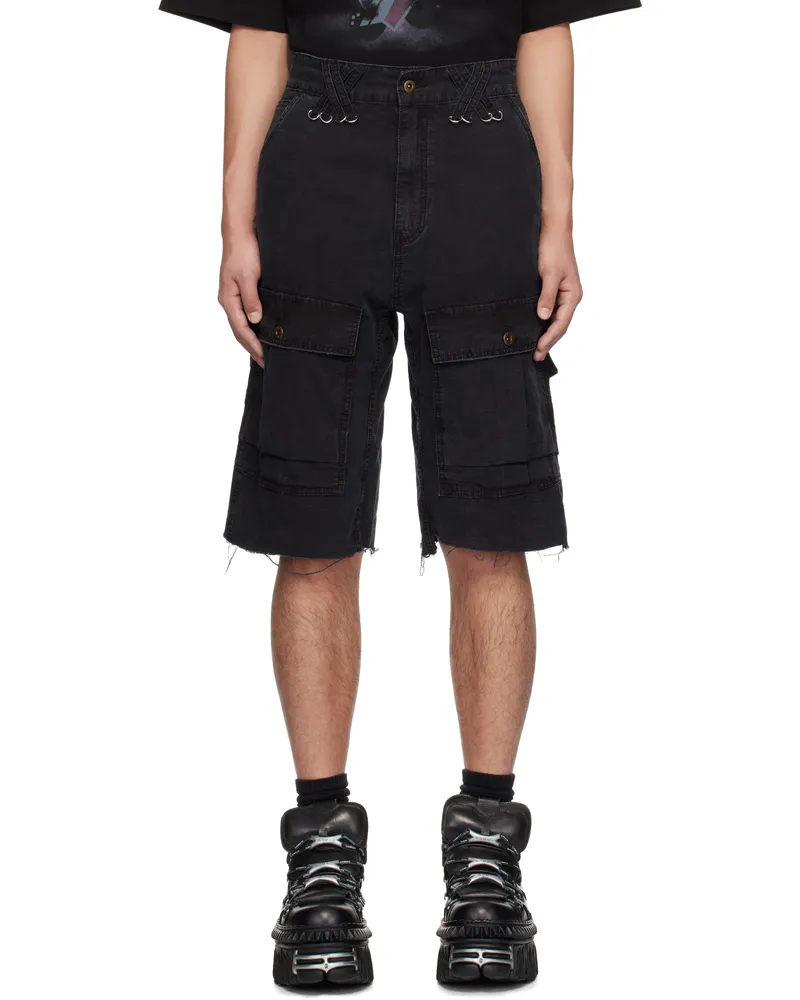 WE 11 DONE Black Military Vintage Shorts Black