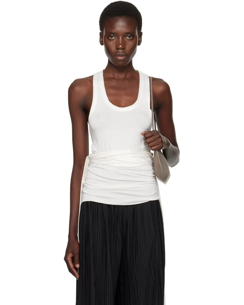 AARON ESH White Satin Tie Jersey Tank Top White