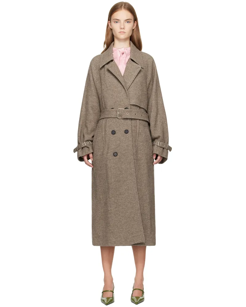UMBER POSTPAST Beige Wool Felted Trench Coat Beige