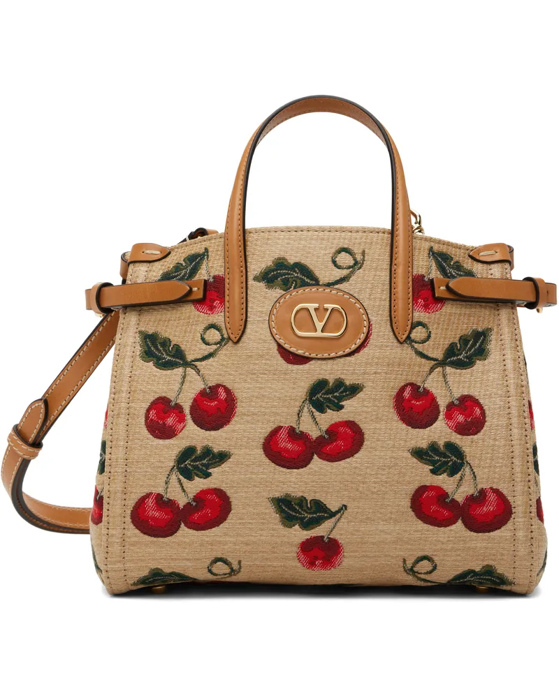 Valentino Garavani Beige Cherryfic Pattern Antibes Small Shopping Tote R9f