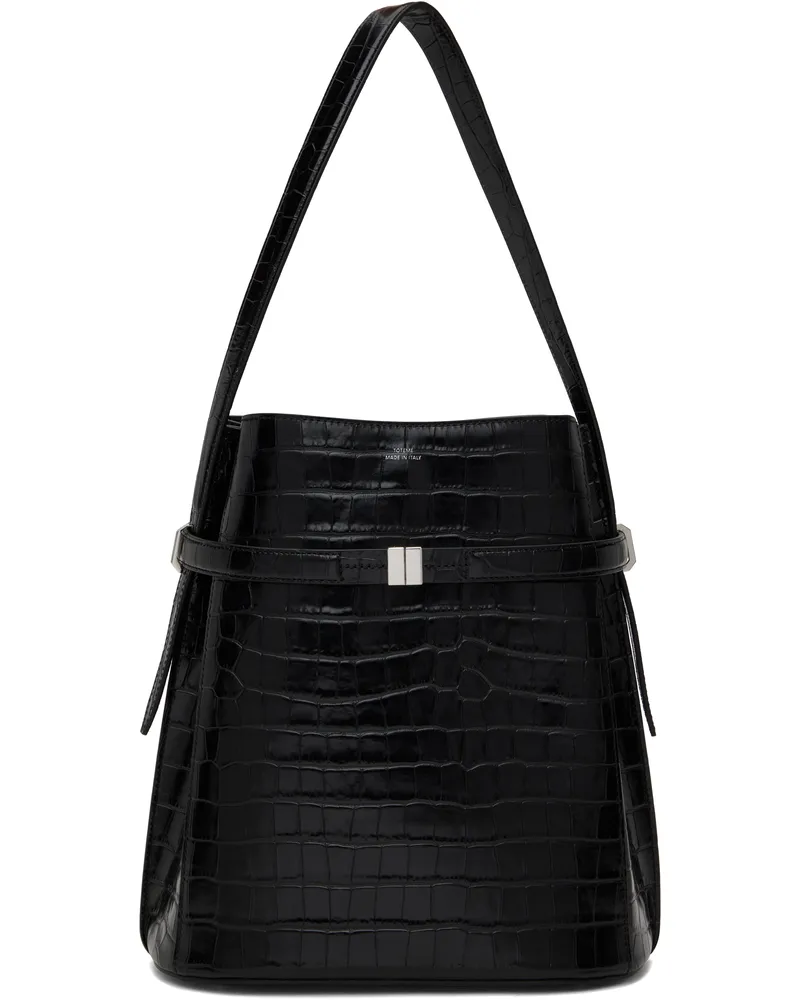 Totême Black Belted Croco-Embossed Leather Bucket Bag Black