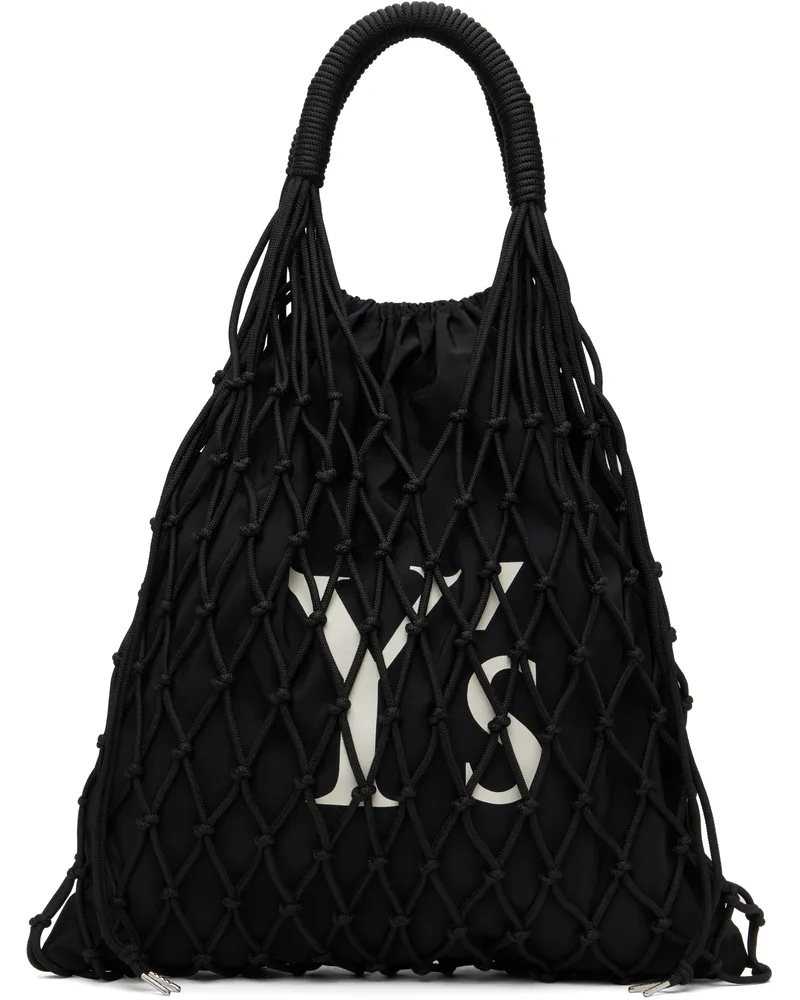 Yohji Yamamoto Black Polyester Cord Logo Knit Tote 2