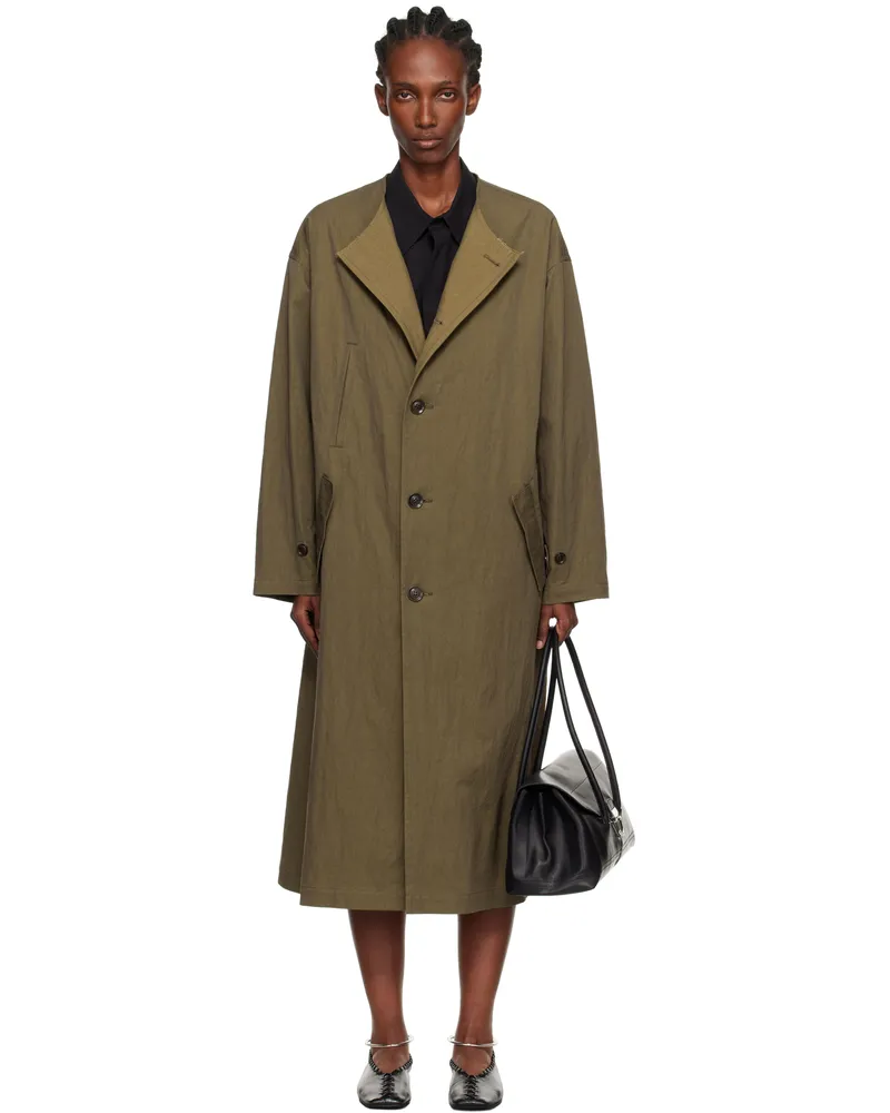 Yohji Yamamoto Khaki O-Collarless Coat 1