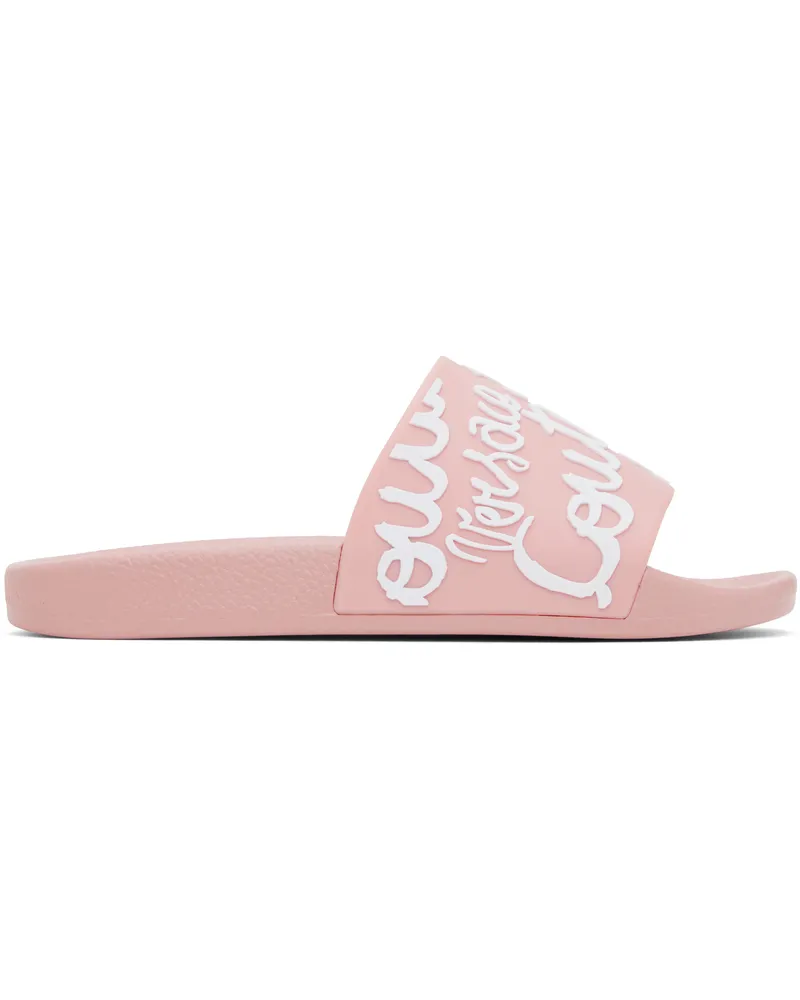Versace Jeans Pink Logo Shelly Pool Slides Es13