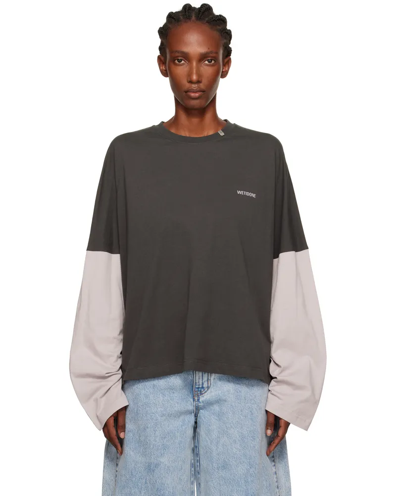 WE 11 DONE Gray Coding Long-Sleeved Layered T-shirt Grey