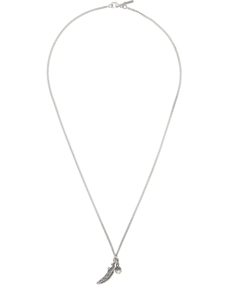 Emanuele Bicocchi Silver Piuma & Pearl Necklace Silver