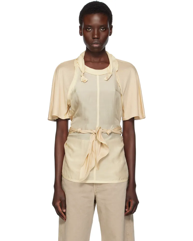 Christophe Lemaire Beige Mixed Fabric Knotted Blouse Re324