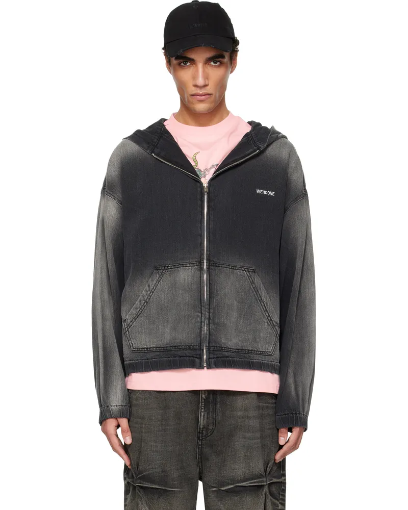 WE 11 DONE Black Zip-Up Thin Denim Hoodie