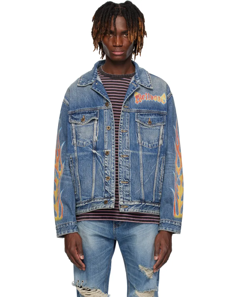 WE 11 DONE Blue Blaze Logo Denim Jacket Blue