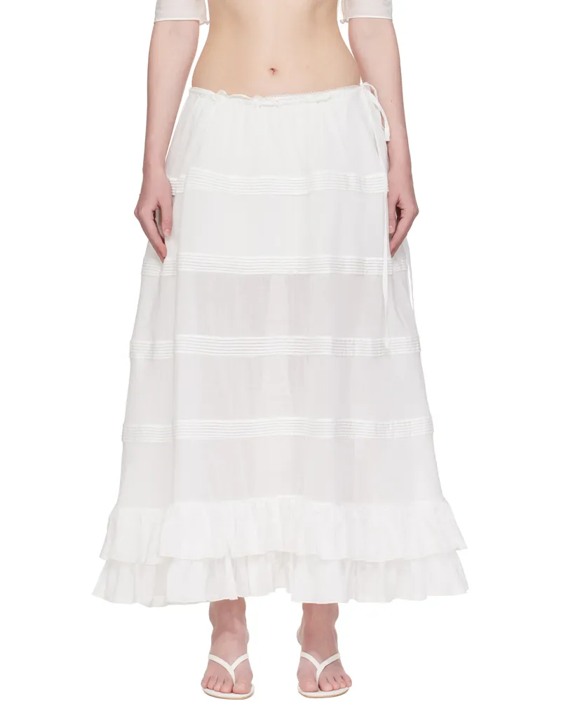 Mirror Palais White Mirage Bustle Midi Skirt White
