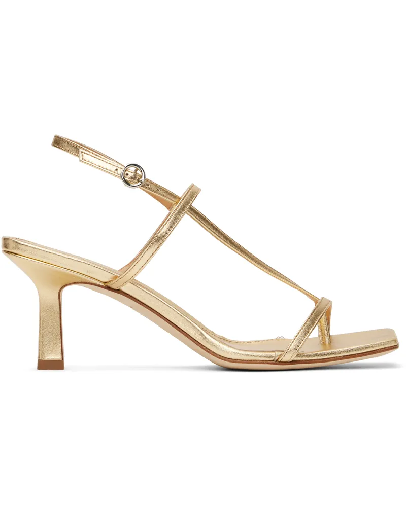 aeyde Gold Elise Leather Toe-Post Heeled Sandals Laminated