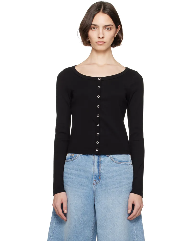 RE/DONE Black Hanes Edition Scoop Neck Cardigan Black