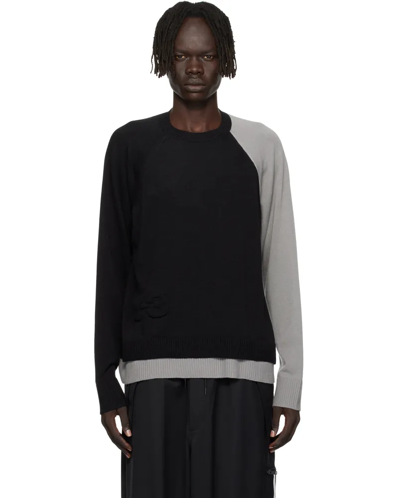 Y-3 Black & Gray Logo Knit Sweater Black