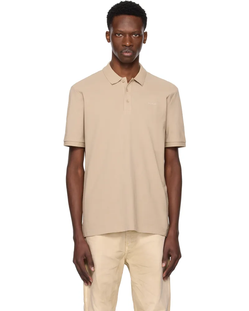 HUGO BOSS Beige Cotton Piqué Logo Print Polo 269-medium