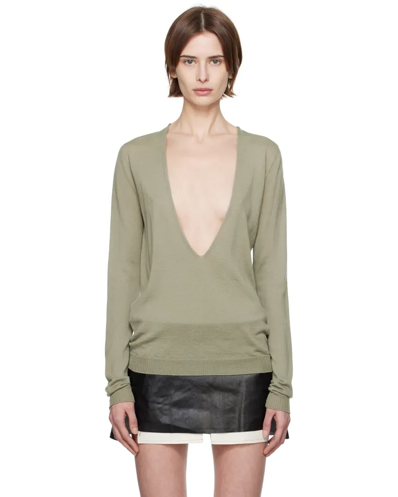 Rick Owens Green Hollywood Xtreme V Neck Pull Sweater 15