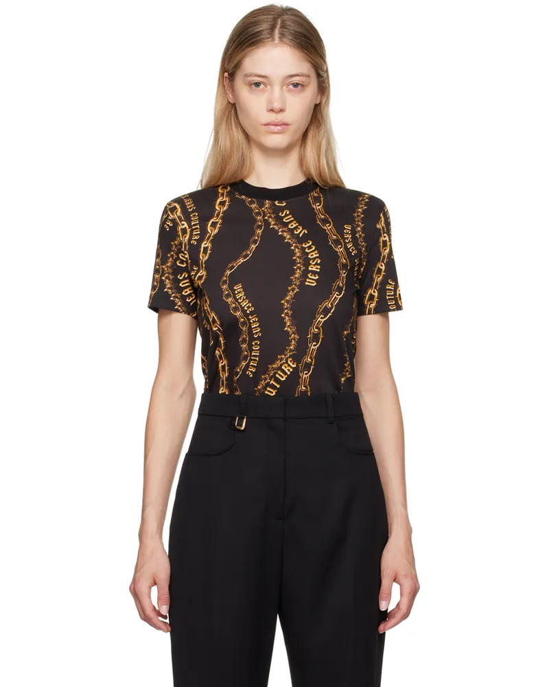Versace Jeans Black & Gold Chain Couture T-Shirt Eg89