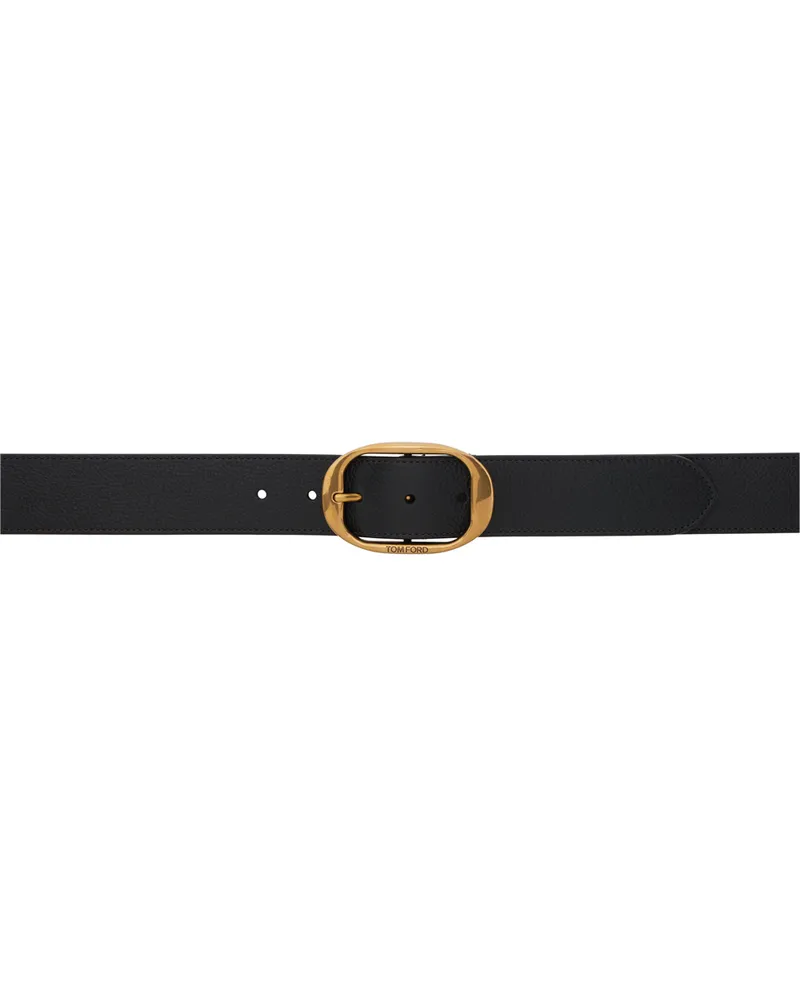 Tom Ford Black Grain Leather Oval Belt Black