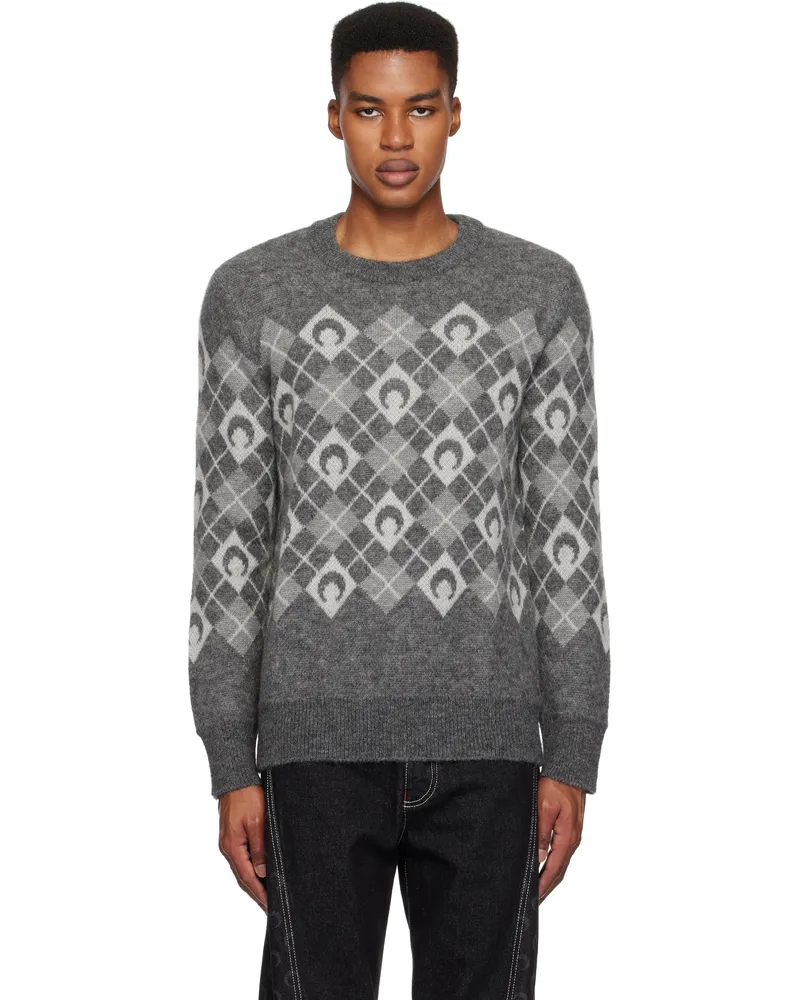Marine Serre Gray Moon Argyle Knit Crewneck Sweater Gr00