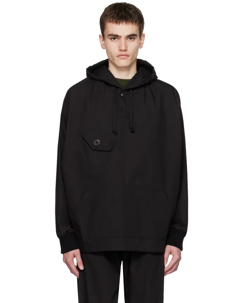 3MAN Black Drawstring Hoodie Black