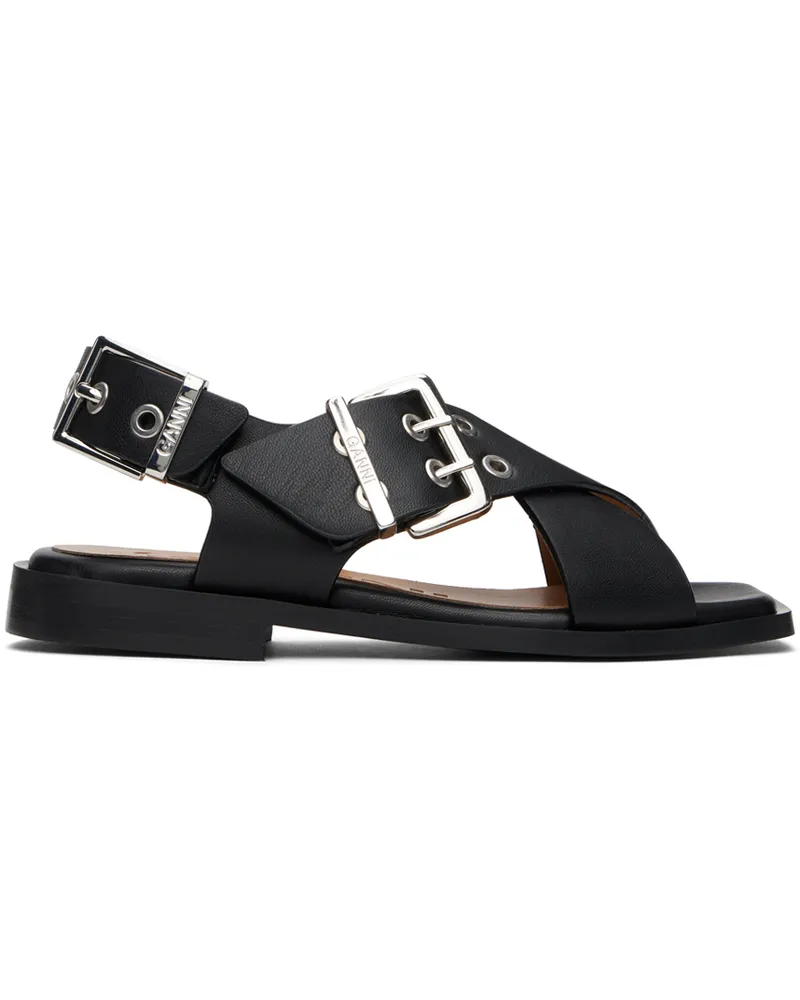 Ganni Black Feminine Buckle Cross Strap Sandals 099
