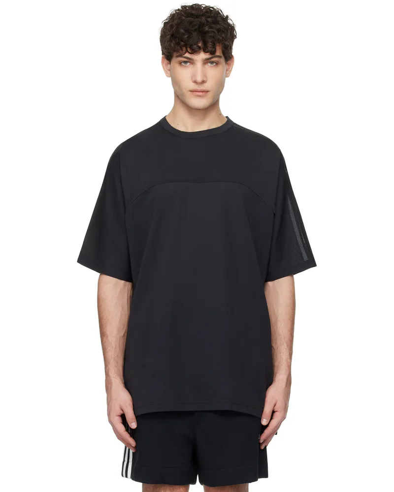 Y-3 Black Mesh Stripes Short Sleeve T-shirt Black
