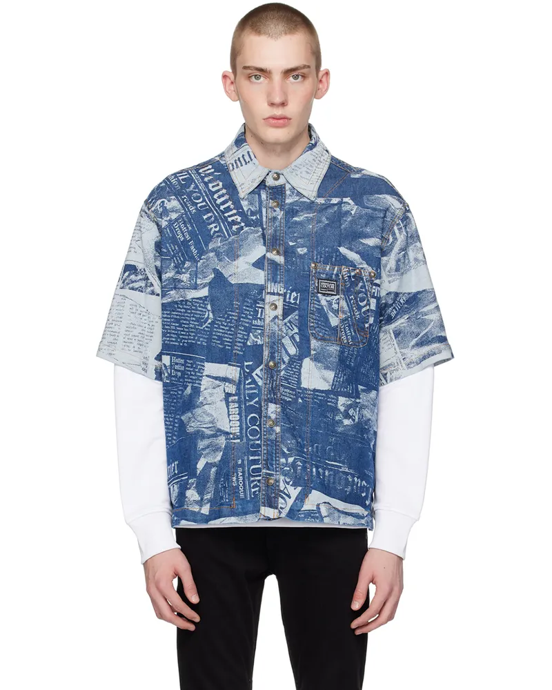 Versace Jeans Indigo Magazine Denim Shirt E904