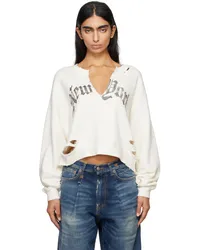 R13 Ecru 'New York' Cropped Sweatshirt Ecru