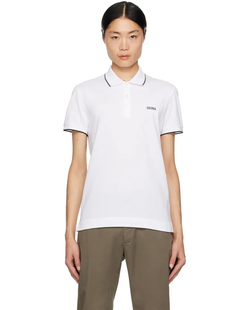 Ermenegildo Zegna White Embroidered Polo Shirt N00