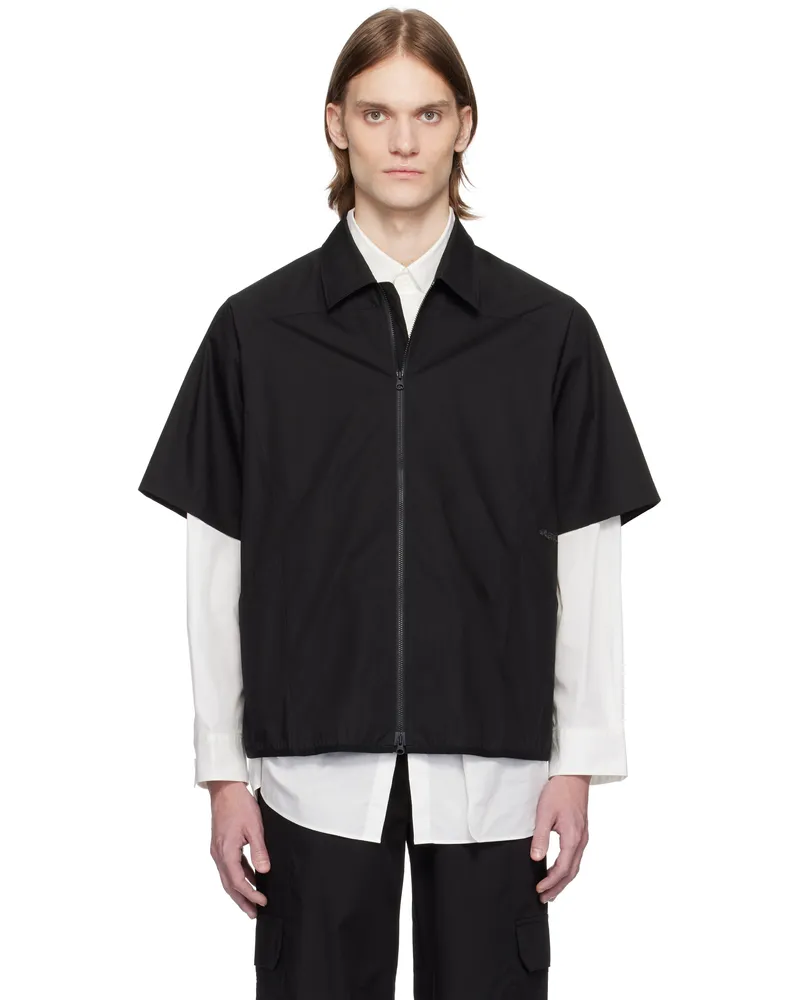 GR10K Black Poplin Zipped Short Sleeve Shirt Off