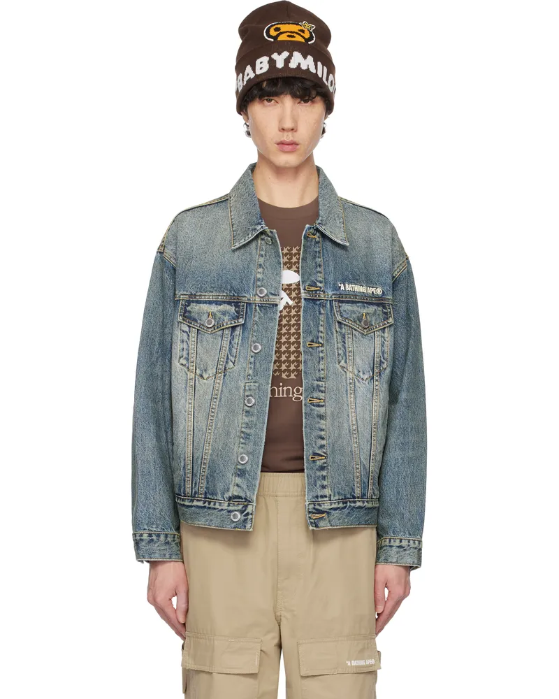 BAPE Blue Distressed 13 Oz Trucker Denim Jacket Light
