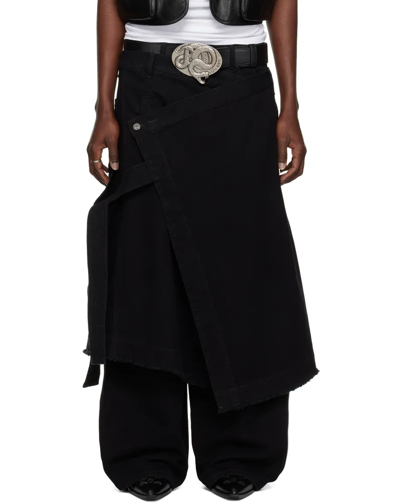 LU'U DAN Black Apron Denim Skirt Black