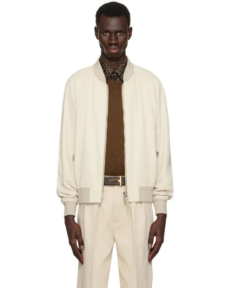 Tom Ford Beige Fluid Gabardine Bomber Jacket Bone
