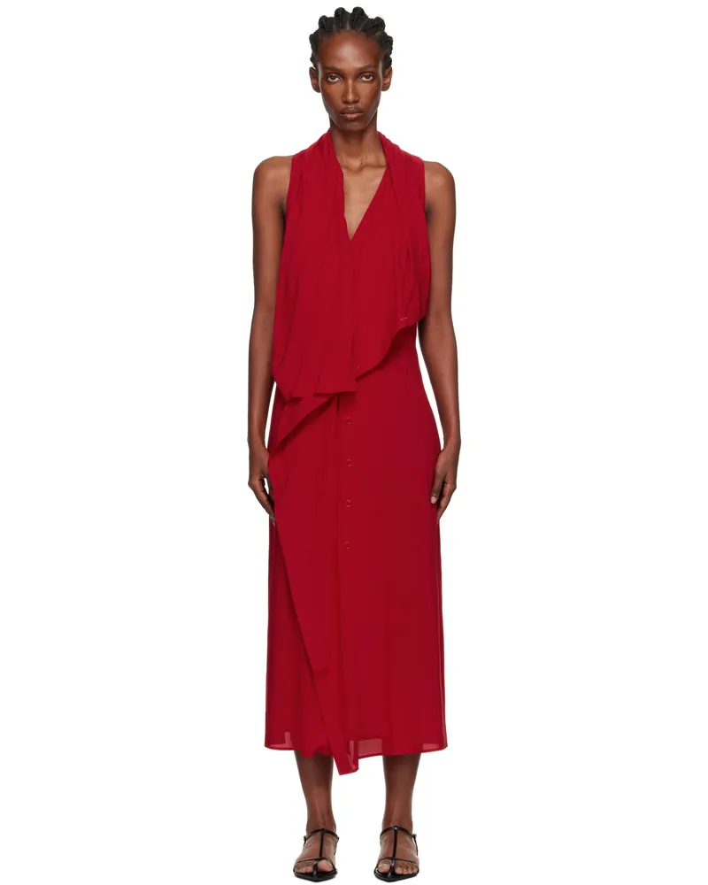 Yohji Yamamoto Red Lawn Long Draped Sleeveless Maxi Dress 1